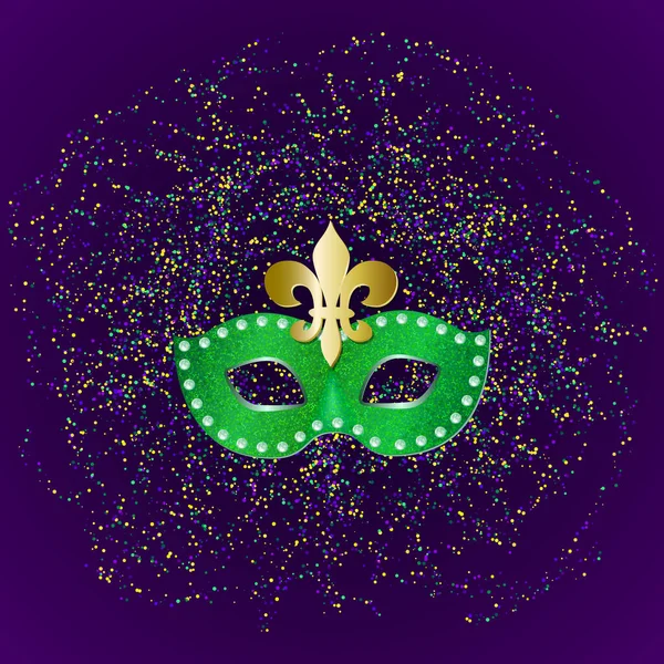 새까만 배경으로 플뢰르 백합의 상징아름다운 카니발가면 흩뿌려져 카니발을 디자인 포스터 — 스톡 벡터