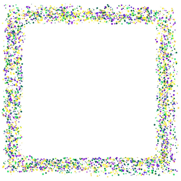 Square Frame Made Scattered Yellow Green Purple Confetti White Background — Vetor de Stock