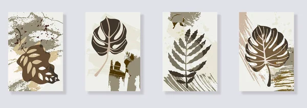 Ensemble Tendance Feuilles Tropicales Minimalistes Formes Abstraites Art Mural Botanique — Image vectorielle