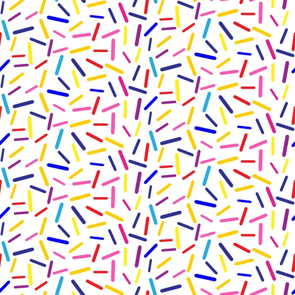 Tatlıların üzerine tahıl serpin. Rastgele dağılmış renkli tatlı taneciklerle kusursuz soyut desen. Tatil tasarımı, parti, doğum günü, davetiye. Vektör basit tatlı konfeti