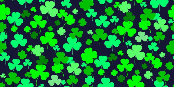 Бесшовный Рисунок Листьями Клевера Ярко Зеленый Трилистник Черном Фоне Ирландский — стоковый вектор