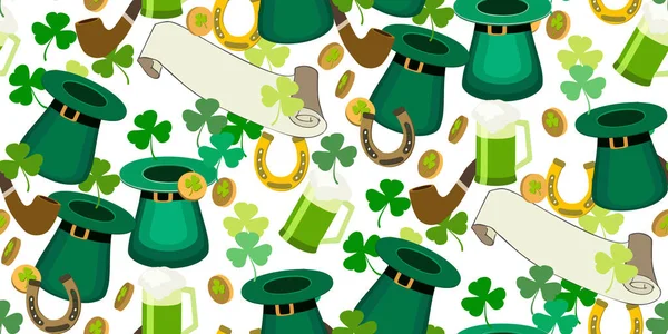 Saint Patrick Fond Abstrait Sans Couture Avec Des Pièces Chapeau — Image vectorielle