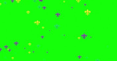 Mardi Gras Şişman Salı. Animasyon güzel sarı yeşil mor Fleur-de-Lis zambak sembolü yeşil ekranda. Karnaval için tasarım, Mardi Gras, Tatil dekorasyonu. Kusursuz döngüsüz 4k video grafiği