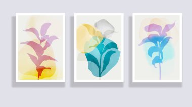 Minimalist tropikal yapraklar ve soyut formlar. Asgari botanik duvar sanatı. Orta çağ modern grafikleri. Sosyal medya, blog, baskı, kapak, duvar kağıdı için bitki tasarımı. Vektör