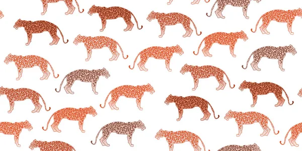 Gyönyörű Leopárdállat Trópusi Zökkenőmentes Minta Nagy Vad Macskák Fehér Textúra — Stock Vector