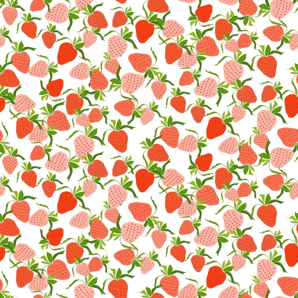 Strawberry Fruit Seamless Pattern Ripe Strawberry Simple Drawings Minimal Style — Stockvektor