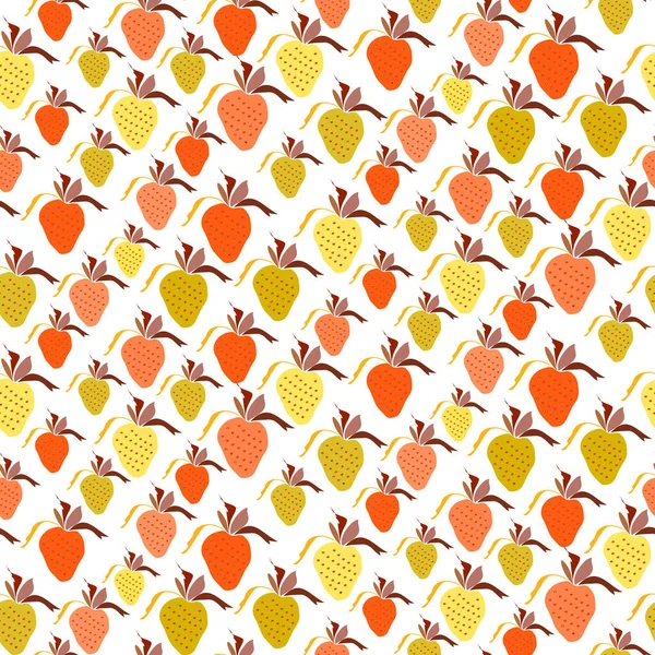 Strawberry Fruit Seamless Pattern Ripe Strawberry Simple Drawings Minimal Style — Image vectorielle
