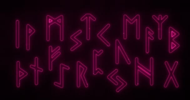 Leuchtend Bunte Neonfarbene Magische Runensymbole Animationsrunen Muster Ethnische Runenschrift Futhark — Stockvideo