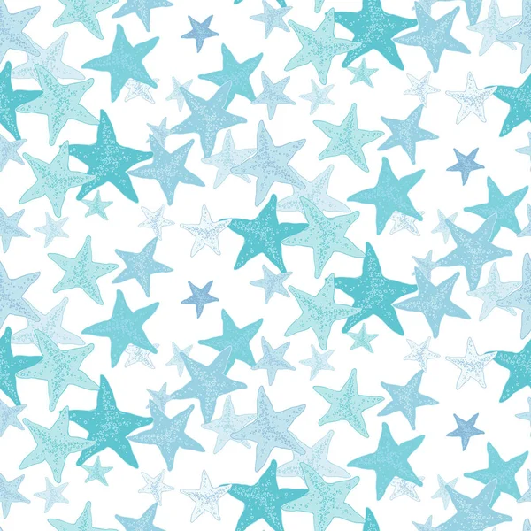 Cute Blue Starfishes Marine Life Sea Seamless Pattern Beautiful Doodle — Stock Vector