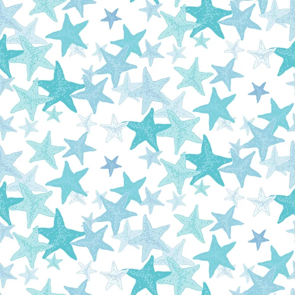 Lindas Estrellas Mar Azules Vida Marina Patrón Sin Costura Del — Vector de stock