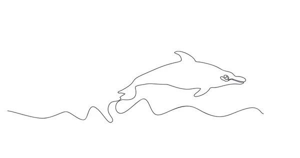 Dolfijn Zwemt Zee Een Zwarte Lijn Die Dolfijn Wit Tekent — Stockvector