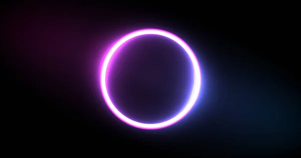 霓虹灯圈闪烁着紫色光芒 现代圆形框架 在黑暗的背景上具有闪亮的效果 空白的文字空间 时尚色彩鲜明的渐变 卡片的矢量模板 — 图库矢量图片