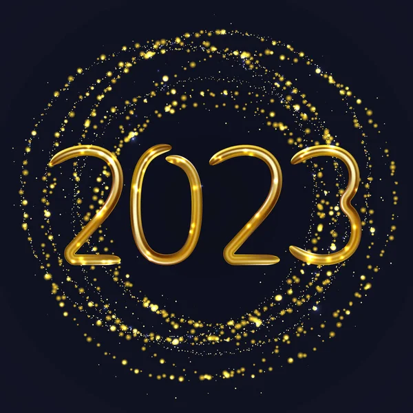 2023 Buon Anno Iscrizione Brillante Motivo Glitter Oro Forma Cerchio — Vettoriale Stock