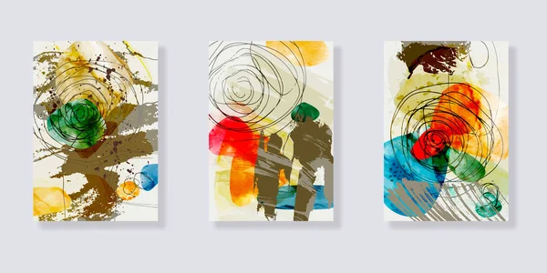 Göz Alıcı Suluboya Parlak Soyut Çizimleri Soyut Kompozisyonlar Çeşitli Renkli — Stok Vektör