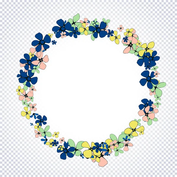Schöne Helle Blumen Sommerlicher Runder Rahmen Mit Handzeichnung Blaurosa Gelber — Stockvektor