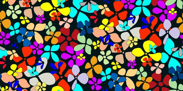 Abstract Bloemen Zwart Zomer Naadloos Patroon Met Hand Tekening Kleurrijke — Stockvector