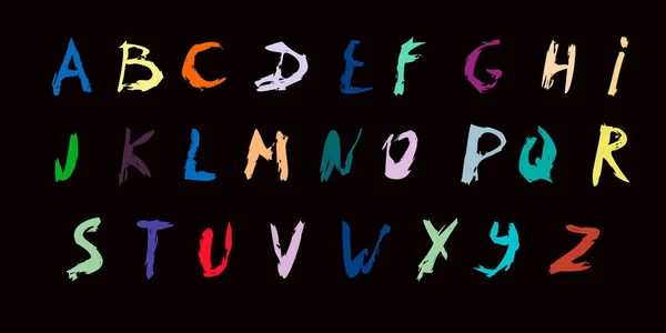 Alfabeto Vettoriale Colori Set Font Calligrafia Pennello Disegnato Mano Sfondo — Vettoriale Stock