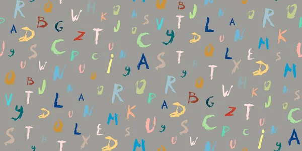 Цветной Алфавит Векторных Символов Бесшовный Рисунок Каллиграфического Шрифта Кисти Сером — стоковый вектор
