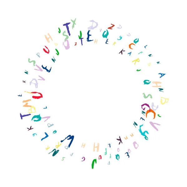 Цветной Алфавит Векторных Символов Круглый Узор Каллиграфического Шрифта Кисти Белом — стоковый вектор