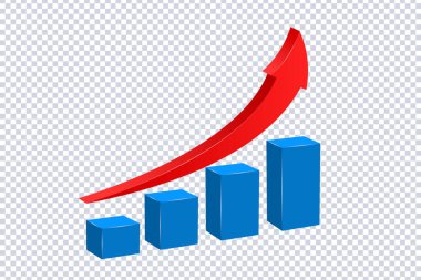 Graph going Up with red arrow on transparent. Financial news. Market movement concept charts up, infographics. Stock price chart visual display. Growth and changes in value. Exchange trading. Vector