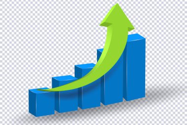 Abstract Curved Green Arrow. Market movements creative concept charts, infographics. Green curve arrow of trend on transparent. Trading stock news impulses. Realistic 3d vector design