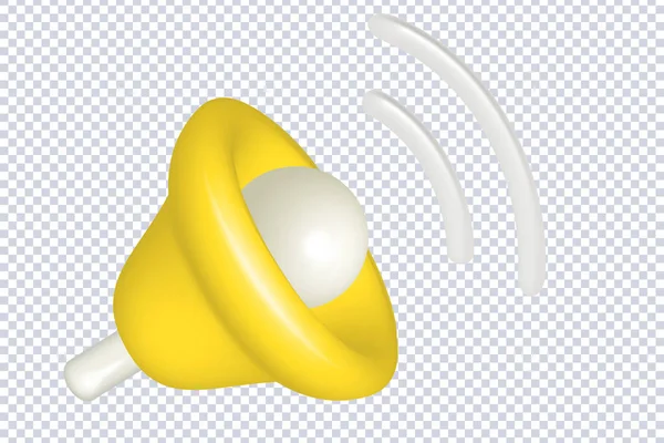 Glossy Yellow Bell Icon Plastic Cartoon Style Transparent Social Media — ストックベクタ