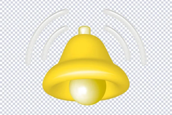 Glossy Yellow Bell Icon Plastic Cartoon Style Transparent Social Media — Διανυσματικό Αρχείο