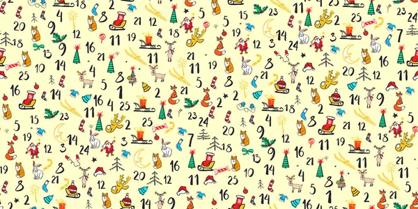 Seamless Pattern Advent Calendar Cute Colorful Christmas Ornaments Number Day — ストックベクタ