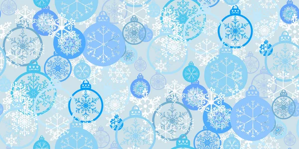 Blue Christmas Balls Pattern White Snowflakes Seamless Pattern Modern Flat — Stockvector