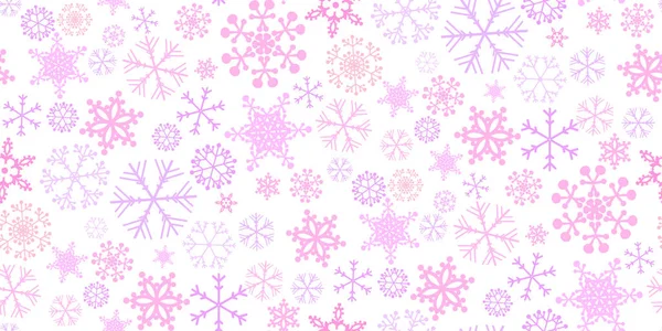 Beautiful Seamless Christmas Background Various Pink Complex Big Small Snowflakes — Vector de stock