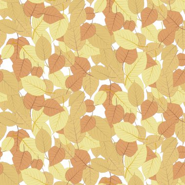 Seamless pattern bright colorful autumn foliage isolated on white background. Graphic design autumn symbol. Orange yellow dry autumn leaves. Autumn foliage seasonal background. Vector illustration