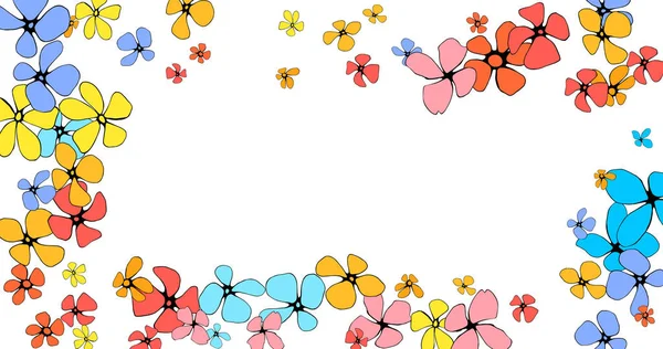 Lovely Bright Flowers Summer Frame Hand Drawing Red Yellow Blue — 스톡 벡터