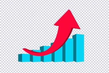 Abstract Curved Red Arrows. Market movements creative concept charts, infographics.Red curve arrow of trend on transparent. Trading stock news impulses. Realistic 3d vector design