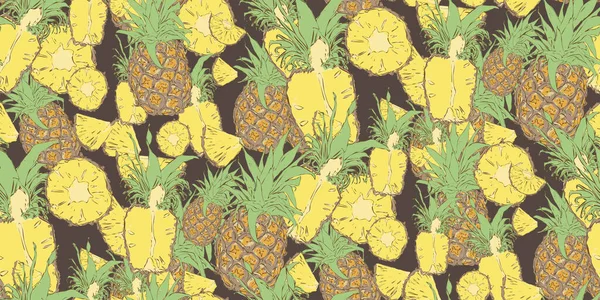 Ananas Entier Moitié Tranches Alimentation Saine Design Style Vie Aliments — Image vectorielle