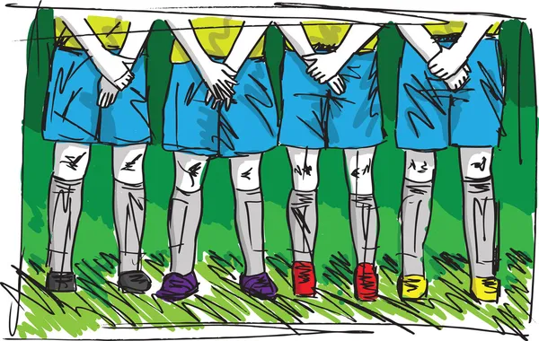 Croquis des joueurs de soccer se préparant pour le coup franc. vecteur illustr — Image vectorielle