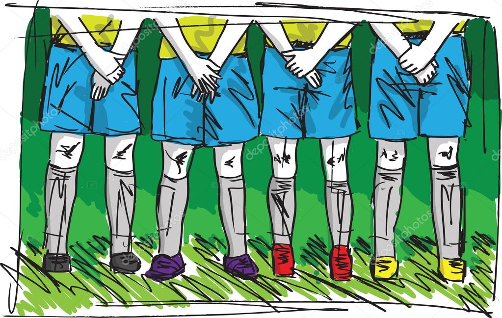 Sketch of Soccer players preparing for free kick. vector illustr