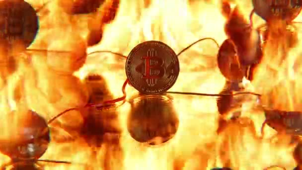 Overheated cryptocurrency market. Cryptocurrencies on fire — Stock Video