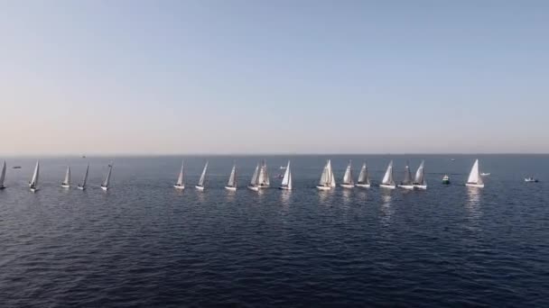 Ξεκινήστε την ιστιοπλοΐα. Ιστιοπλοϊκά σκάφη ανταγωνίζονται με ταχύτητα στην ανοικτή θάλασσα — Αρχείο Βίντεο