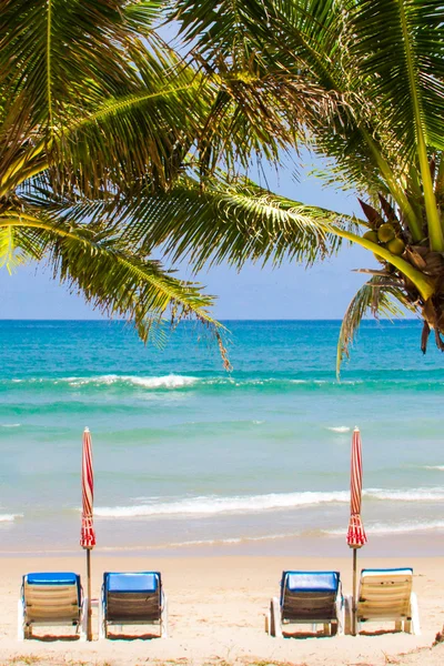 Beach chairs on sand beach — Stock Photo, Image