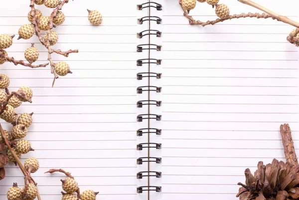 Afhankelijk van de droge bloemen op spiraal notebook — Stockfoto
