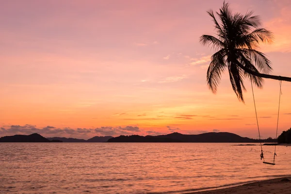 Силуэт кокосовое дерево на пляже — стоковое фото