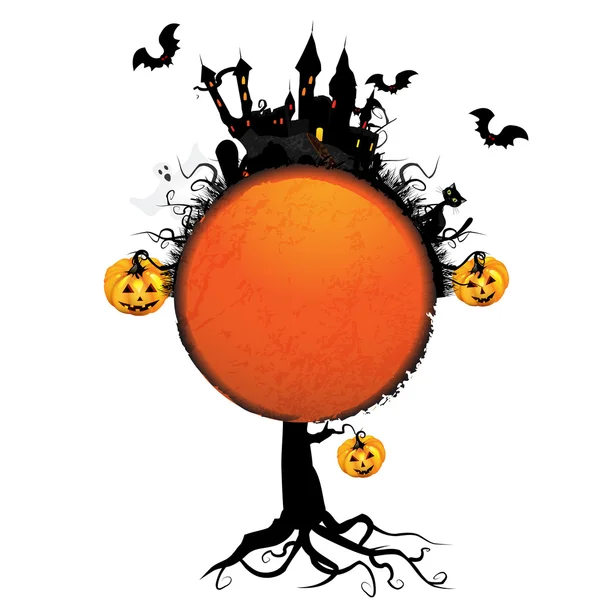Cartão de Halloween com abóbora e castelo fantasma — Vetor de Stock