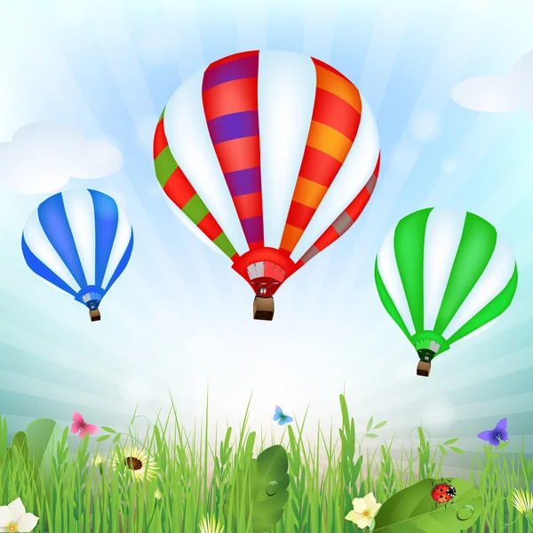 Sıcak hava balonları, Bahar yatay — Stok Vektör