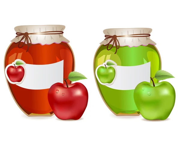 Jam jars with apples — Stock Vector