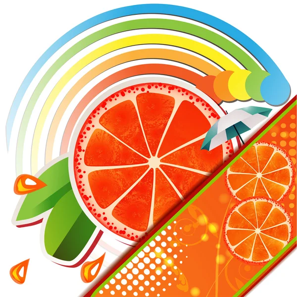 Skivor grapefrukt med blad — Stock vektor