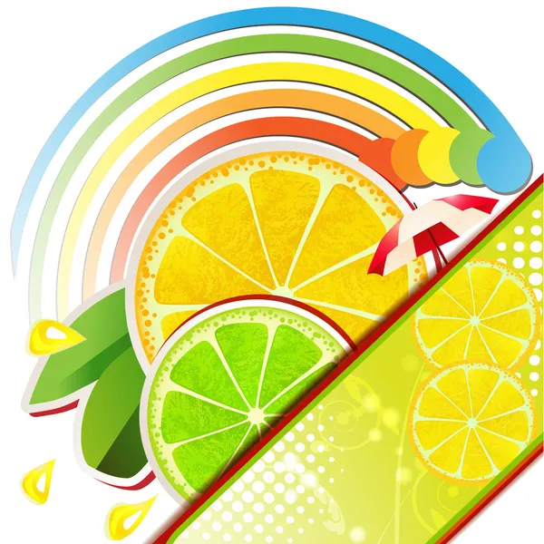 Лимон и лайм с листьями — стоковый вектор