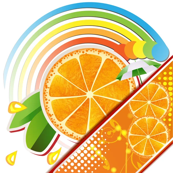 Slices orange with leaves — Stock Vector