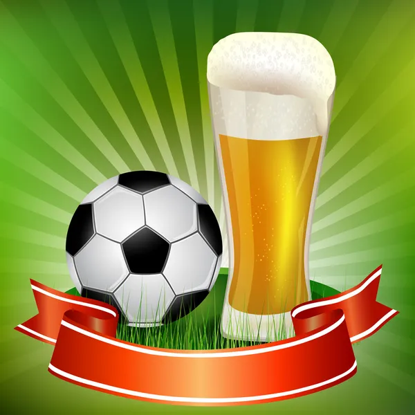 Bicchiere di birra con pallone da calcio — Vettoriale Stock