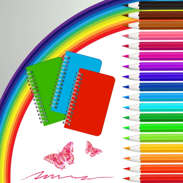 Set of colored pencils with notebooks — Stock Vector