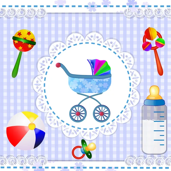 Baby shower with carriage — Stock Vector